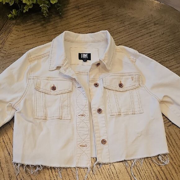 Frye Cropped Off White Denim Jacket Size S - Picture 1 of 12